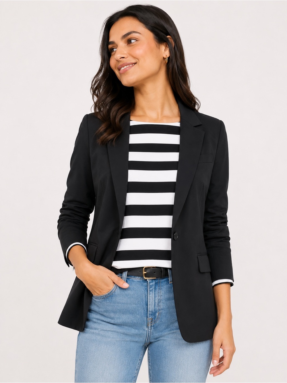 Striped Boatneck Long-Sleeve Top - Black & White XL - Picture 5 of 5